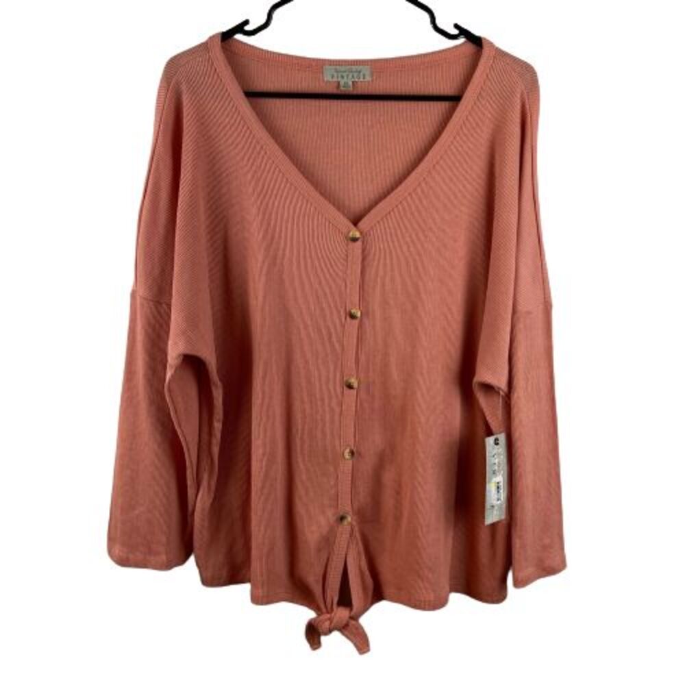 NEW FRENCH LAUNDRY Vintage Peach XL V Neck Ribbed Top Blouse